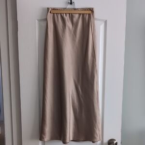Mango Champagne Tan Neutral Women's Maxi Satin Skirt